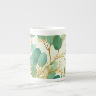 Tasse En Porcelaine Eucalyptus Feuille Green et Gold Design