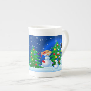 Tasse En Porcelaine Famille de bonhomme de neige