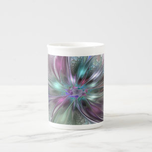 Tasse En Porcelaine Fantaisie Abstraite Moderne Fleur Fractale Colorée