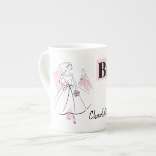 Tasse En Porcelaine Fashion Bride Pink Bride Nom de la mariée d'os chi