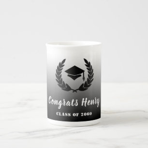 Tasse En Porcelaine Félicitations Gradué noir & blanc dégradé et Casqu