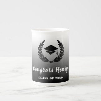 Tasse En Porcelaine Félicitations Gradué noir & blanc dégradé et Casqu