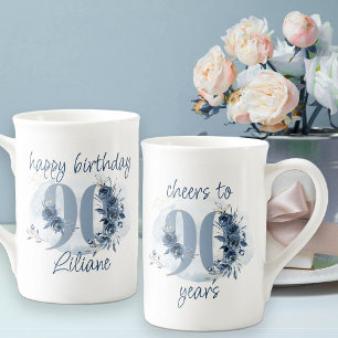 Tasse En Porcelaine Félicitations pour les 90 ans Fleur Nombre