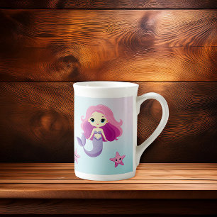 Tasse En Porcelaine Fête d'anniversaire de la mignonne fille sirène