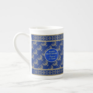 Tasse En Porcelaine Fête de Hanukkah Party Menorah en or motif bleu