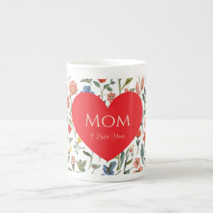 Tasse En Porcelaine Fête des Mères, Je t'aime, Motif de fleurs, Cœur d