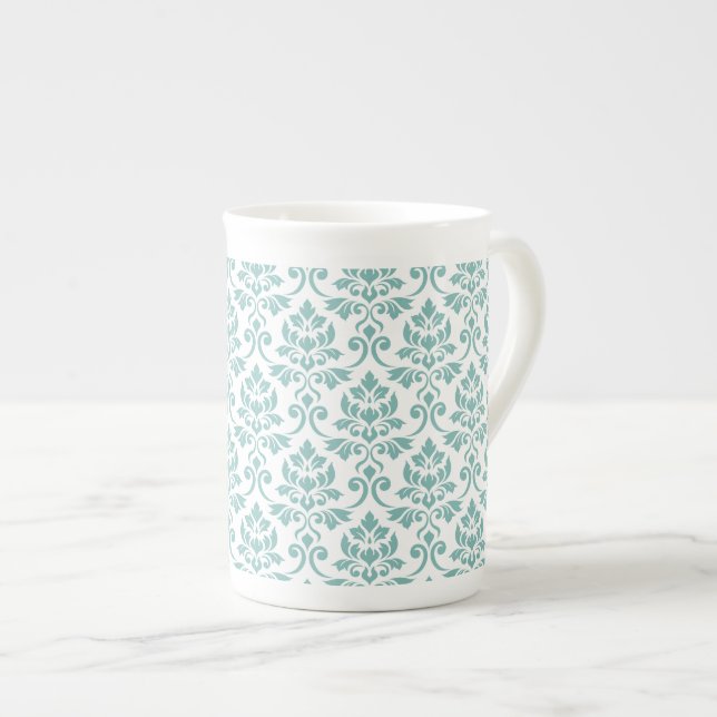 Tasse En Porcelaine Feuille Damask Teal Pattern (Devant droit)