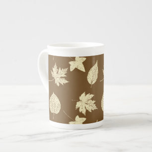 Tasse En Porcelaine Feuilles d'automne - beige et chocolat