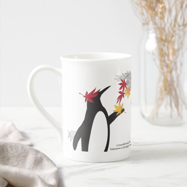 Tasse En Porcelaine Feuilles d'érable d'automne et mignonnes pingouins (Créateur téléchargé)