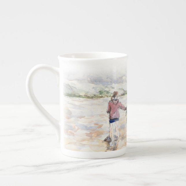Tasse En Porcelaine Fille avec un cheval sur une plage (Gauche)