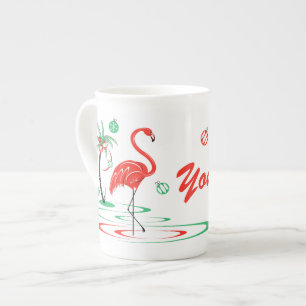 Tasse En Porcelaine Flamant rose de Noël rouge Nom d'os chine osseuse