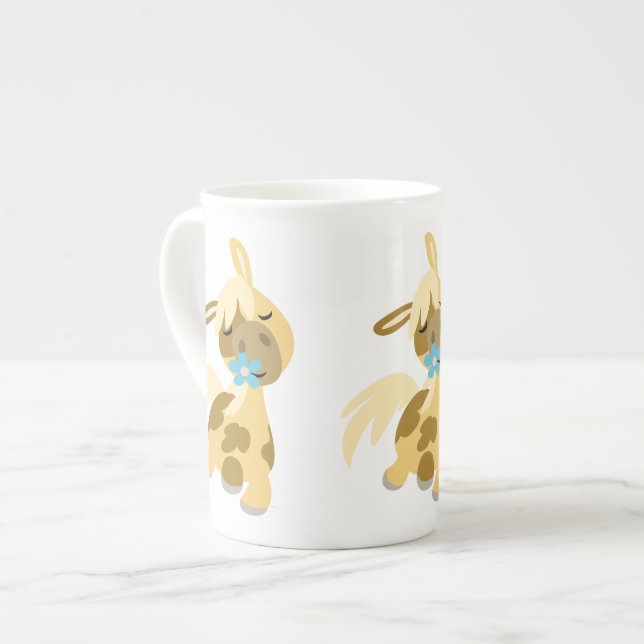 Tasse En Porcelaine Fleur bleue et mignonne caricature Pony Bone Chine (Devant gauche)
