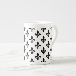 Tasse En Porcelaine Fleur de Lis Motif, Royal French, Noir sur Blanc