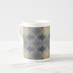 Tasse En Porcelaine Fleur de vie - motif de timbre - sable bleu