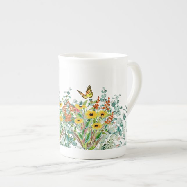 Tasse En Porcelaine Fleur sauvage floral et papillons (Devant droit)