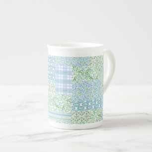 Tasse En Porcelaine Fleurs à perches bleues Vintage Faux Patchwork
