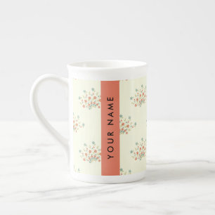 Tasse En Porcelaine Fleurs bleues et rouges, rouge, votre nom