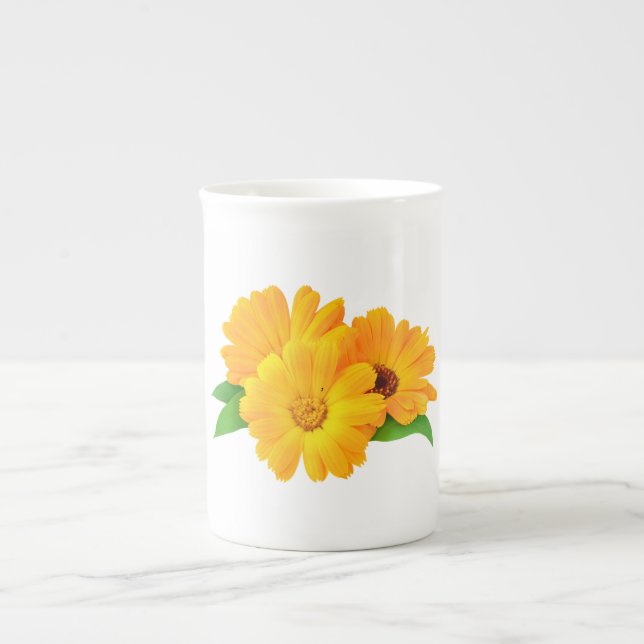 Tasse En Porcelaine Fleurs Calendula arrangées (Devant)
