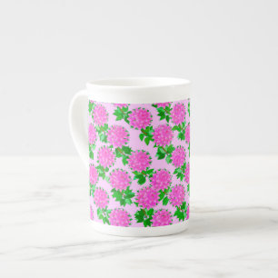 Tasse En Porcelaine Fleurs dahlia roses profondes