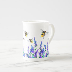 Tasse En Porcelaine Fleurs de printemps et abeilles volant d'os Chine 