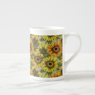 Tasse En Porcelaine Fleurs de soleil sur Sage Arrière - plan Foliage O