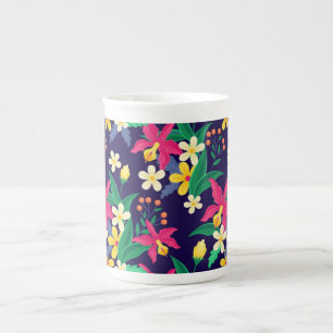 Tasse En Porcelaine Fleurs Exotiques Colorées Motif Feuilles-23021