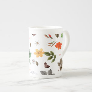 Tasse En Porcelaine Fleurs jaunes et roses blanches 7