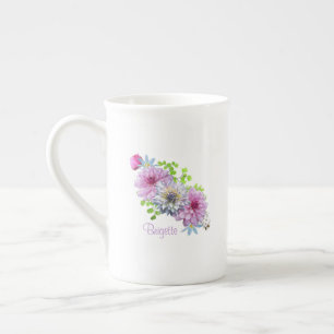 Tasse En Porcelaine Fleurs roses et bleues personnalisées
