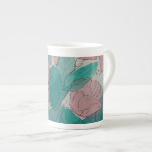 Tasse En Porcelaine fleurs roses et fleurs feuilles contemporaines