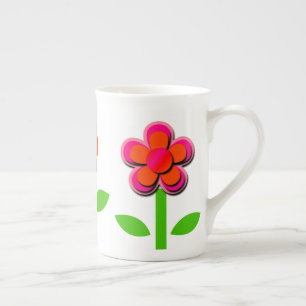 Tasse En Porcelaine Fleurs roses et orange chaudes