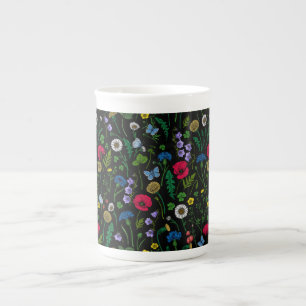 Tasse En Porcelaine Fleurs sauvages en noir
