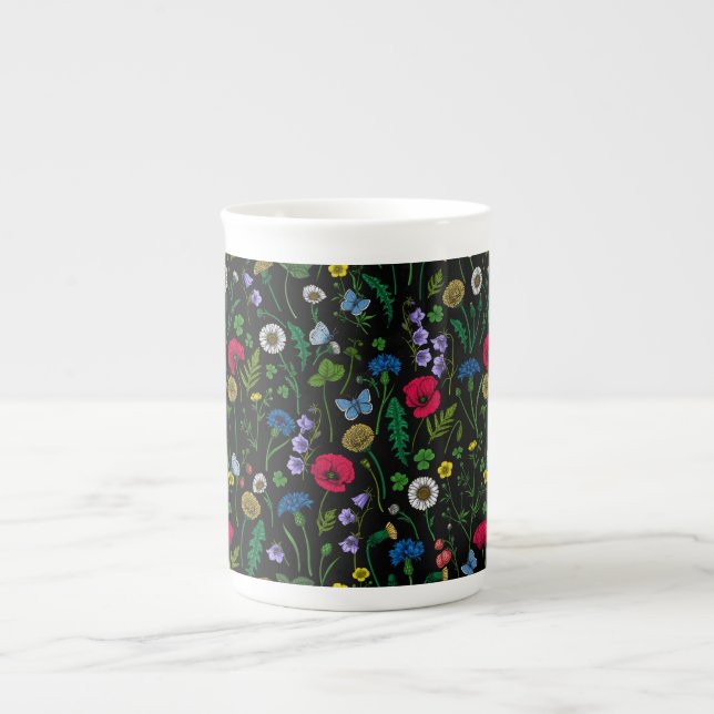 Tasse En Porcelaine Fleurs sauvages en noir (Devant)