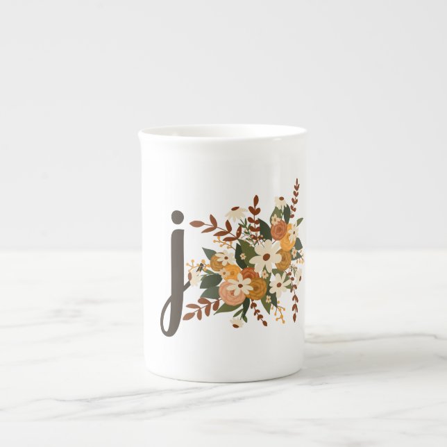 Tasse En Porcelaine Floraison Florale Monogramme initial (Devant)