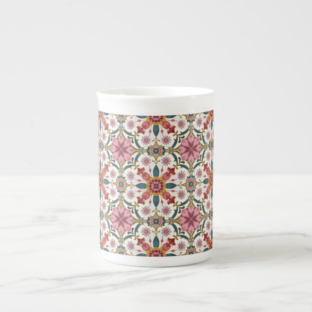 Tasse En Porcelaine Floral Boho Pattern in Red, Pink & Teal (Devant)