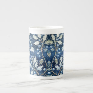 Tasse En Porcelaine Floral de Noël bleu et argent Abstrait