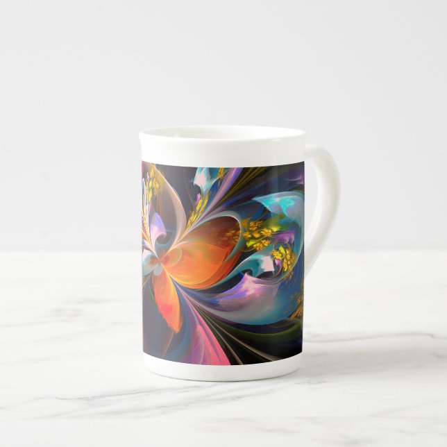 Tasse En Porcelaine Floral moderne Art Abstrait Rouge Bleu Motif #13 (Devant droit)