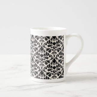 Tasse En Porcelaine Flourish Damask Pattern Black on Cream