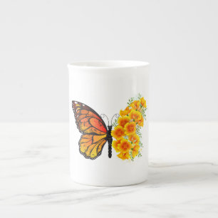Tasse En Porcelaine Flower Butterfly with Yellow California Poppy