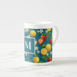 Tasse En Porcelaine Fraises et citron sur bleu