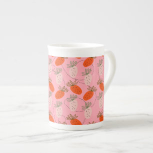 Tasse En Porcelaine Fraises Rose Blanc Motif Doodle de Fruits    