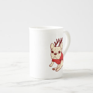 Tasse En Porcelaine Frenchie bleu dans le chandail de Noël