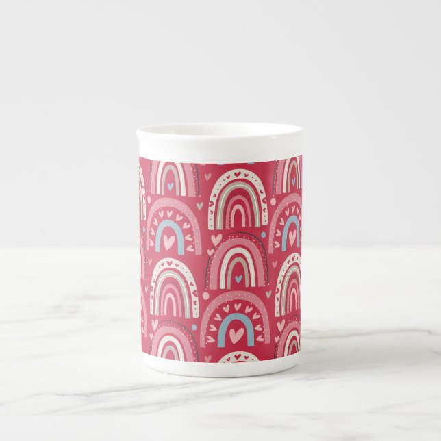 Tasse En Porcelaine Fuchsia Valentines Day Rainbows (Devant)