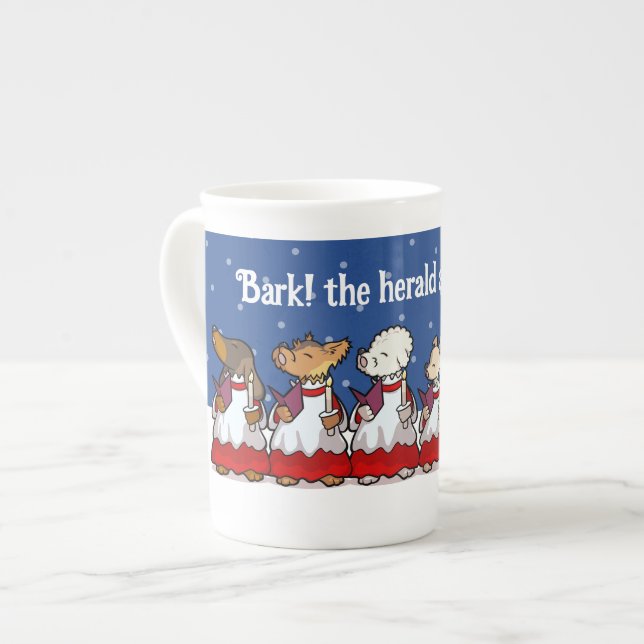 Tasse En Porcelaine Funny Carol Singing Dogs Christmas Pug Pomeranian (Devant gauche)