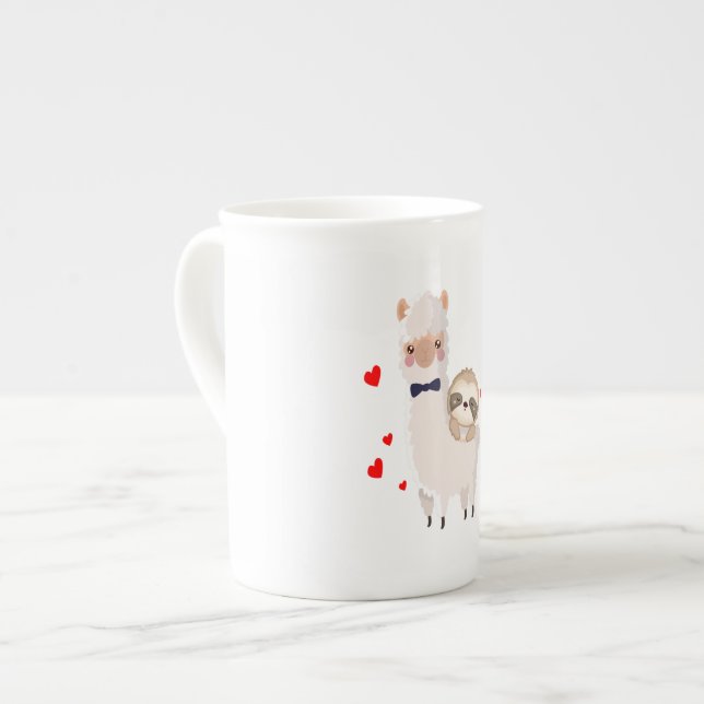 Tasse En Porcelaine Funny Sloth Riding Llama Shirt drôle Coeurs d'Alpa (Devant gauche)