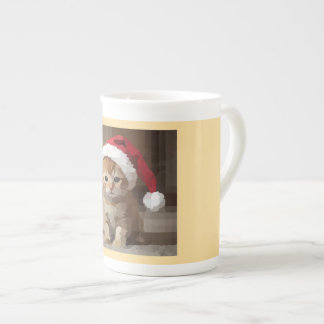 Tasse En Porcelaine Gatinho fofo com chapéu do papai Noel.