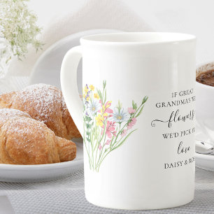 Tasse En Porcelaine Grand poème grand-mère Joli bouquet Fleur sauvag