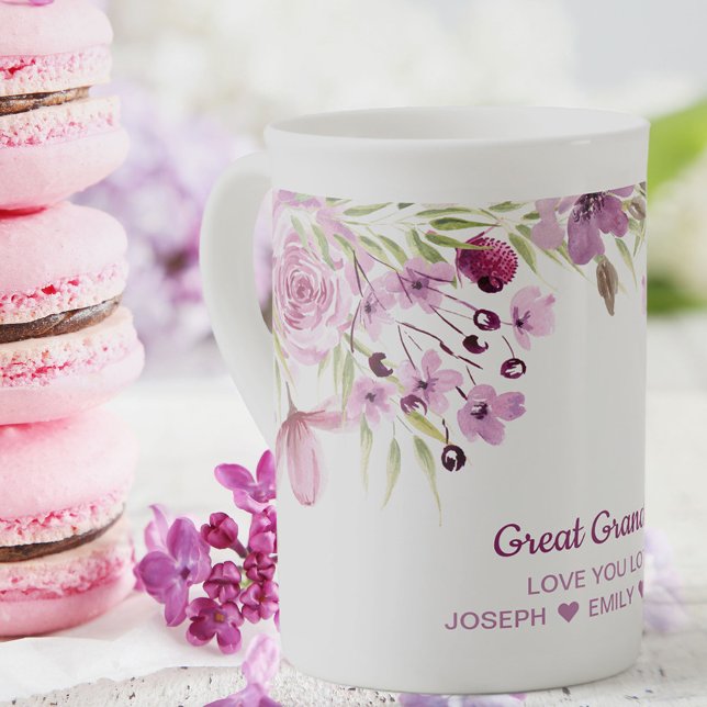 Tasse En Porcelaine Grande Grandma Aquarelle Fleurs roses (Créateur téléchargé)