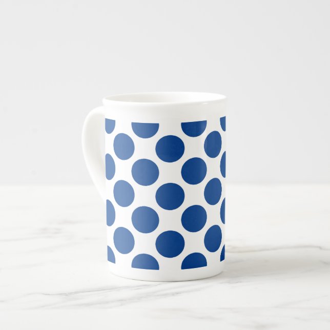 Tasse En Porcelaine Grands rétros points - bleu et blanc de cobalt (Devant gauche)