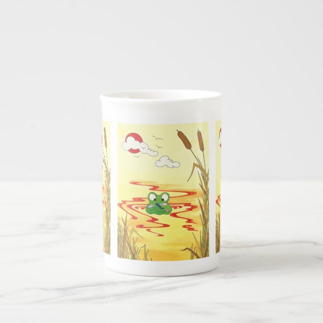 Tasse En Porcelaine Grenouille à dessin humoristique en étang au couch (Devant)