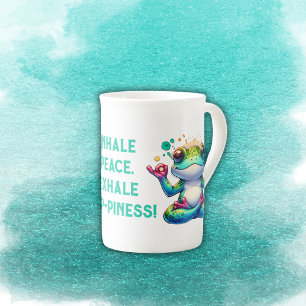 Tasse En Porcelaine Grenouille verte moderne Inhale Exhale  